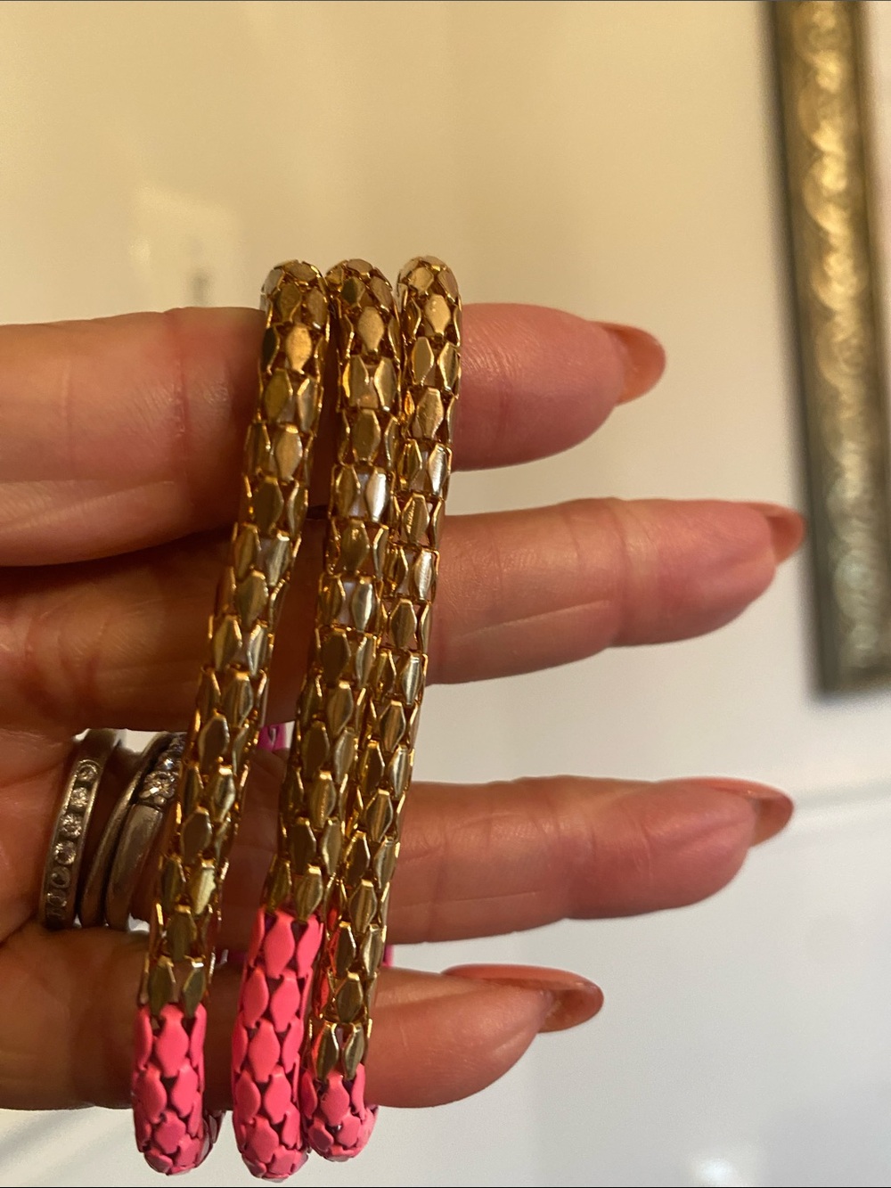 Pink and Gold Braided Multi-Strand Bracelet - Picture 2 of 3